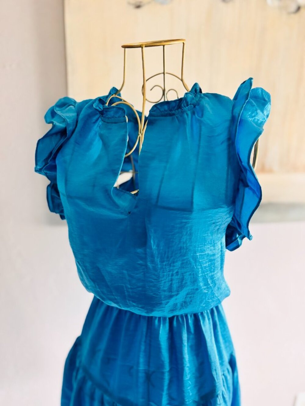 💙 NWT Steve Madden Blue Ruffle Sleeve Mini Dress - Picture 3 of 9